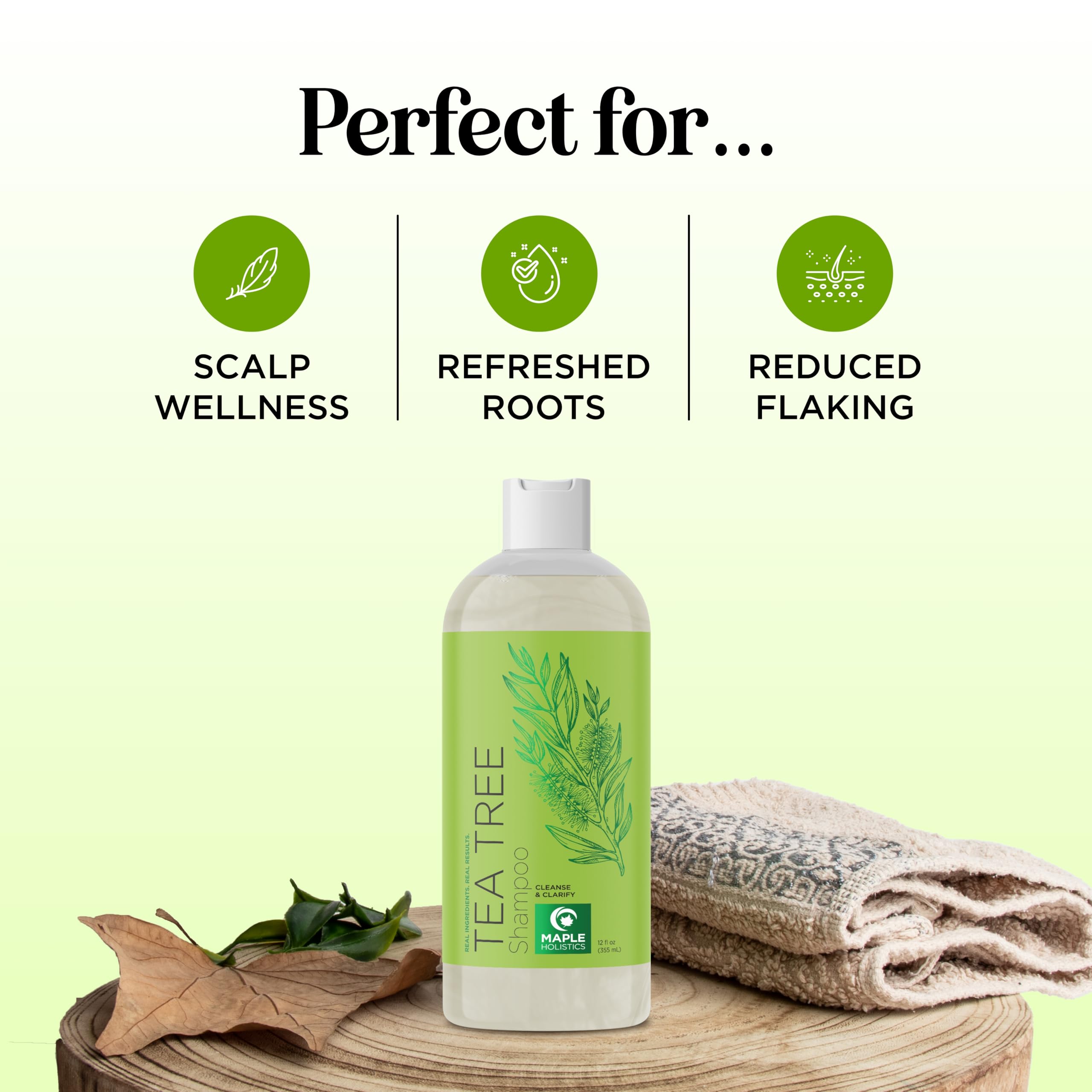 Maple Holistics tea tree shampoo lather close-up showing cleansing action.