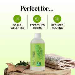 Maple Holistics tea tree shampoo lather close-up showing cleansing action.