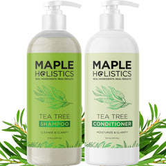 Maple Holistics Tea Tree Shampoo Set bottle refreshed on the sink for everyday use