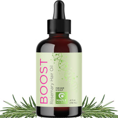 Maple Holistics rosemary hair oil bottle for scalp hydration.