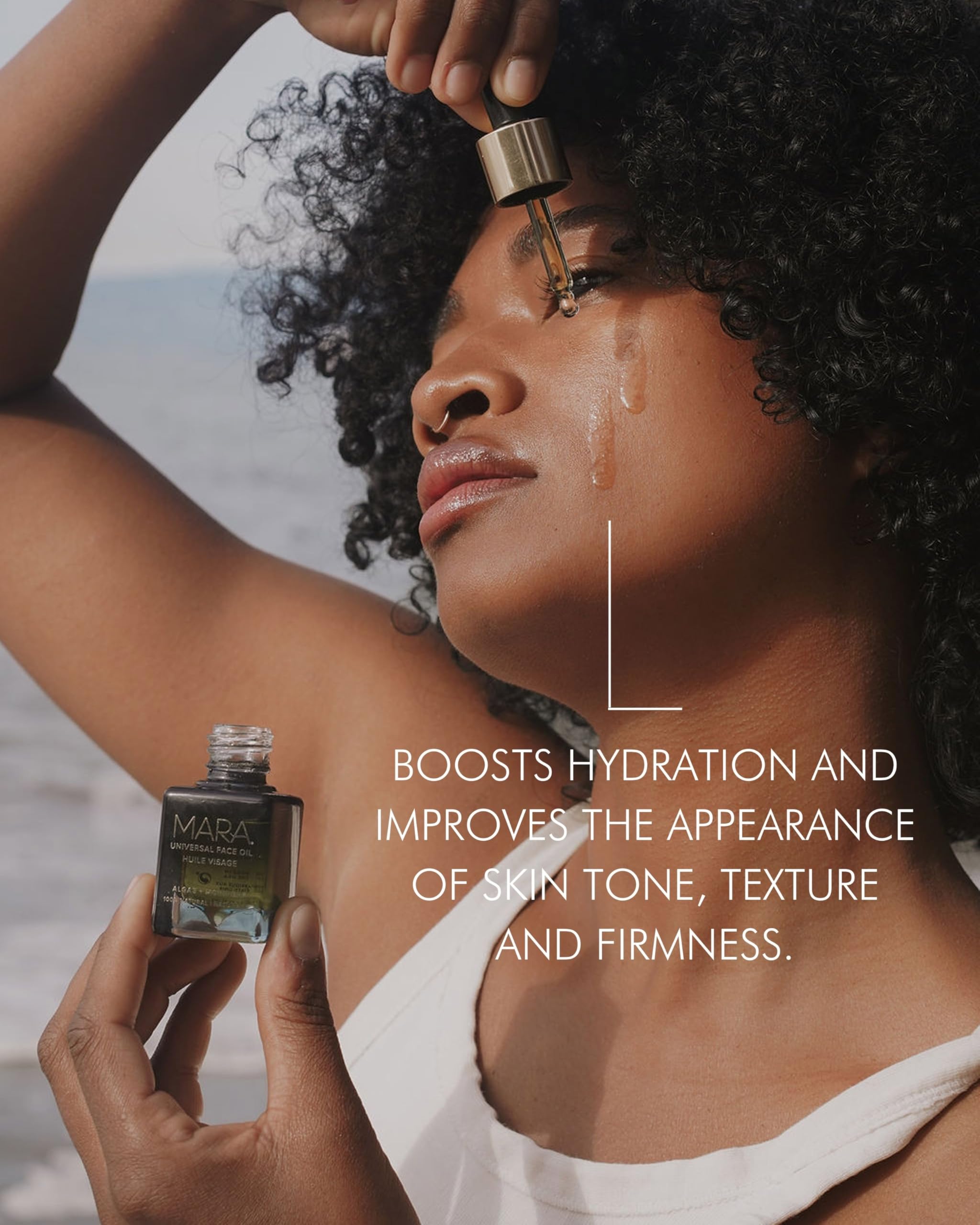 MARA Universal Hydrating Face Oil glow radiance closeup shows a silky finish