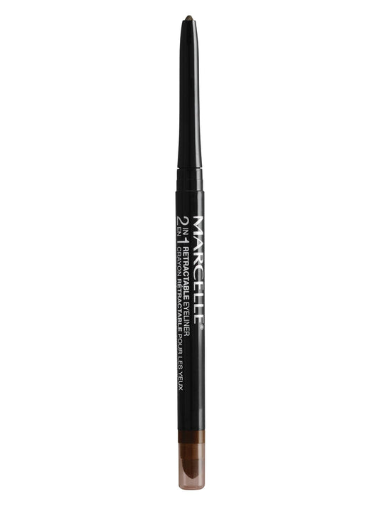 Marcelle 2-in-1 retractable eyeliner in brown with sponge tip for a lasting smoky look.