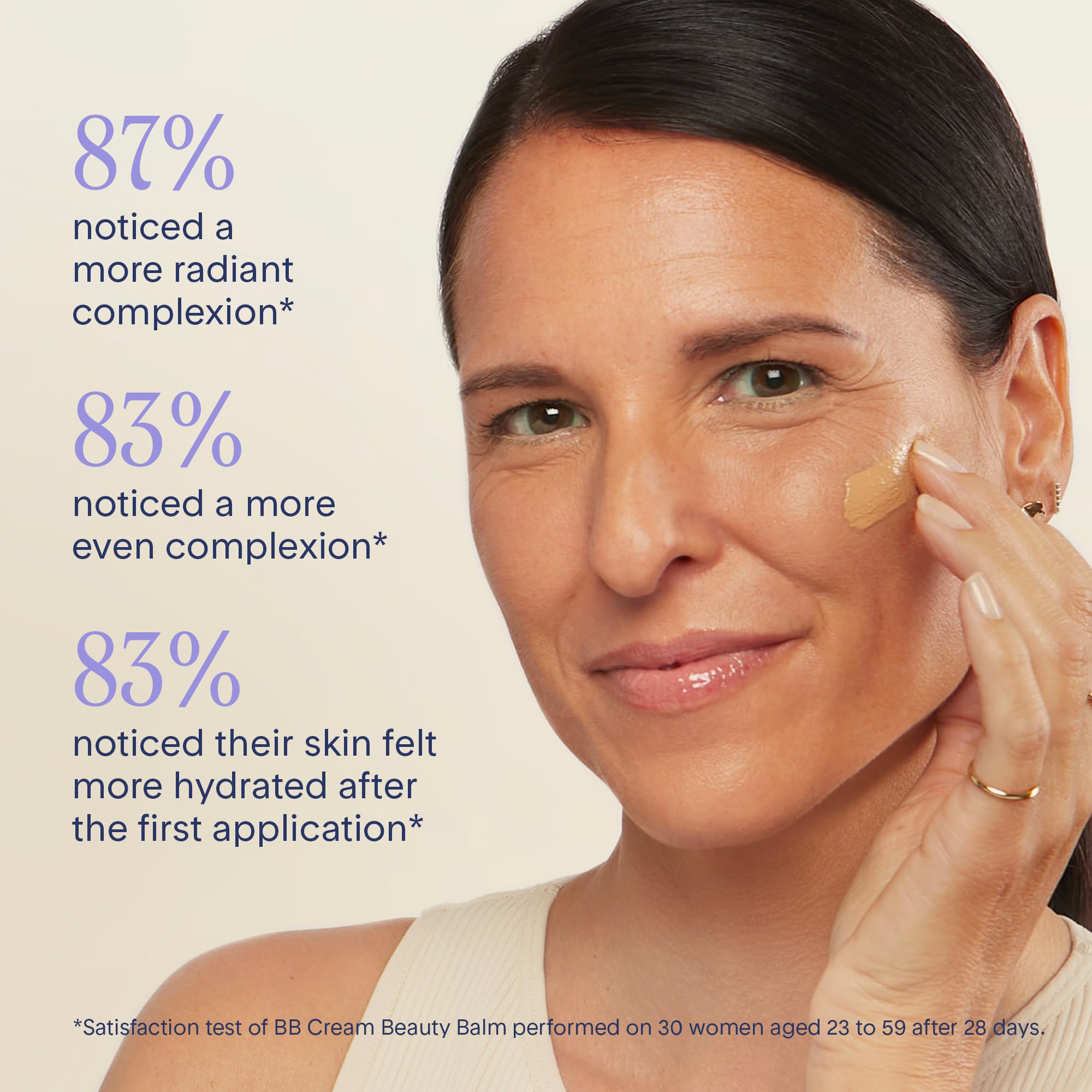 Close-up of dewy finish on skin with Marcelle BB Cream Golden Glow.
