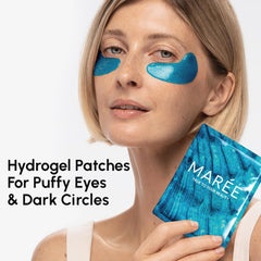 MAREE patches applied under-eye with soothing cooling effect.