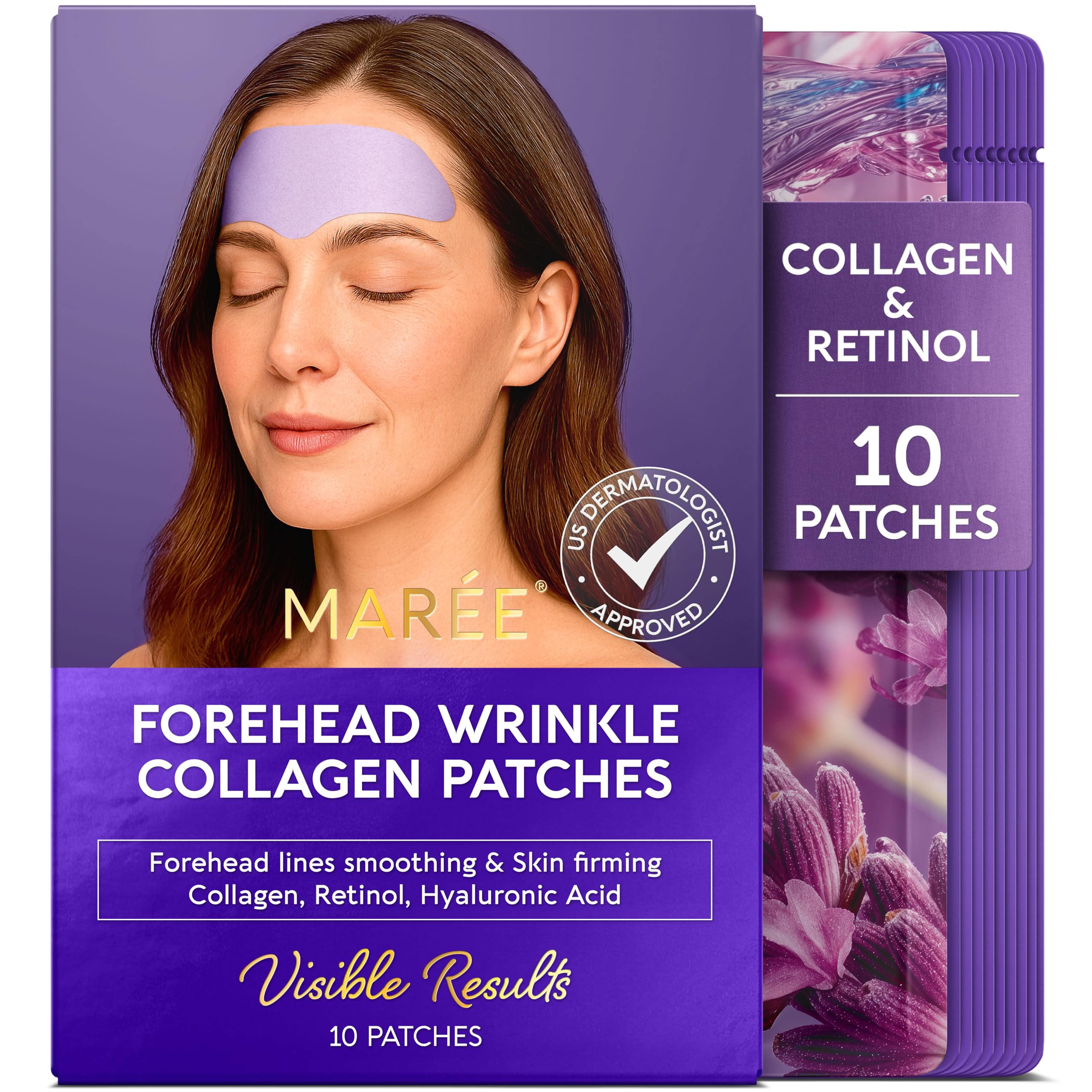 MAREE forehead wrinkle patches closeup showing targeted smoothing action.