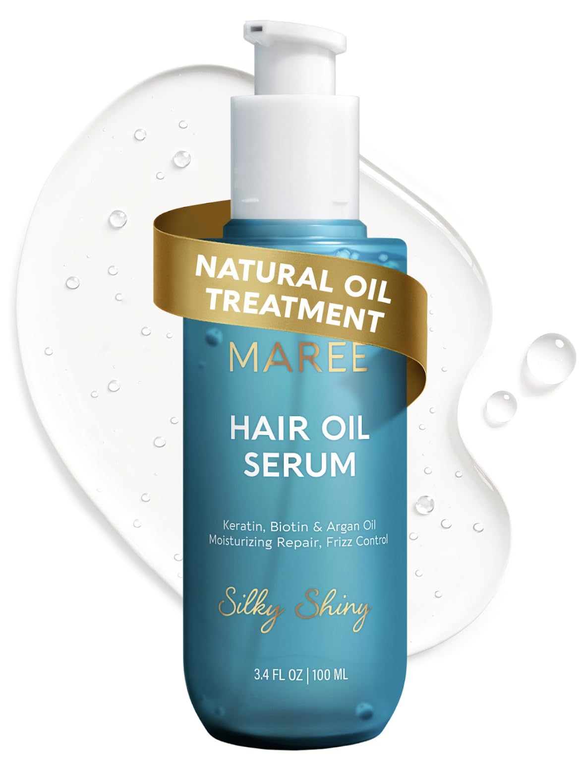MAREE Hair Serum bottle pour highlights argan oil hydration for smoother hair