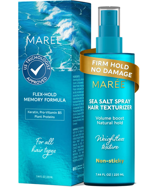 MAREE Texture Spray bottle with sea salt for natural beach waves and flexible hold.