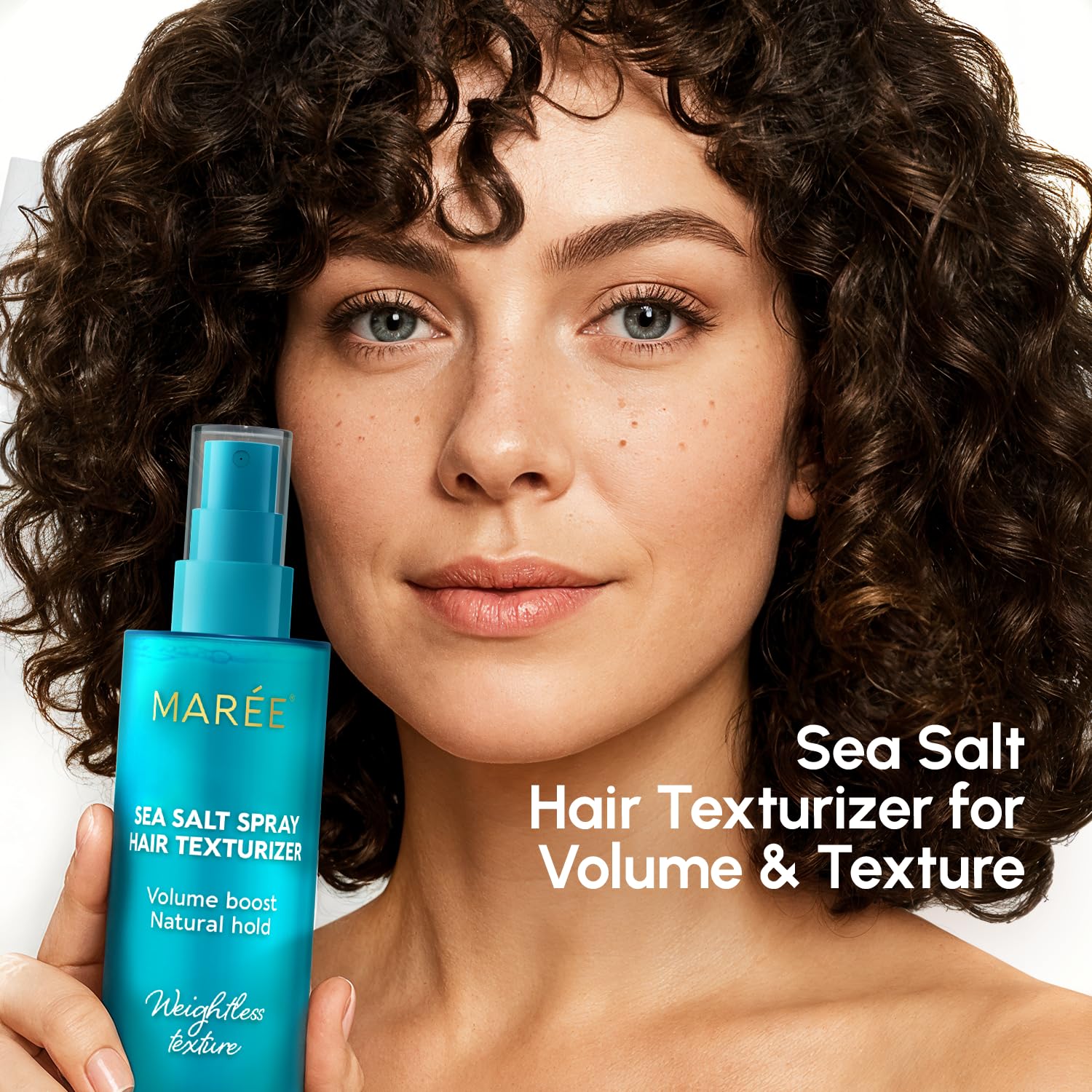 MAREE Texture Spray in action on hair for effortless texture and movement.