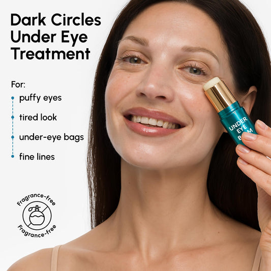 MAREE Under Eye Balm Stick application demonstrates easy twisting for on-the-go use