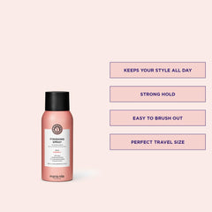 Maria Nila Finishing Spray applied after blow-drying on styled hair for lasting, brushable hold.