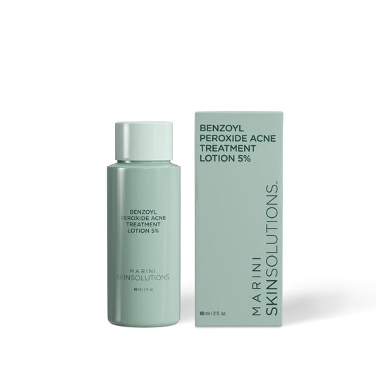 Marini SkinSolutions benzoyl peroxide lotion bottle pour enabling consistent daily care