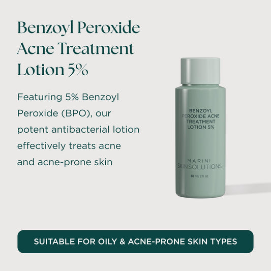 Marini SkinSolutions benzoyl peroxide lotion label and cap with clear instructions