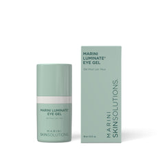 Marini SkinSolutions Luminate Eye Gel bottle pour demonstrates easy dispensing for daily use