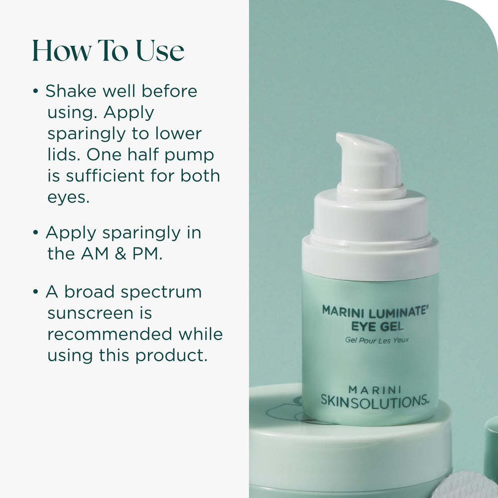 Marini SkinSolutions Luminate Eye Gel tube cap for precise dispensing