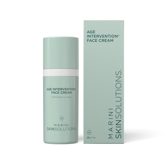 Marini SkinSolutions Age Intervention Face Cream packaging showing premium hydration promise