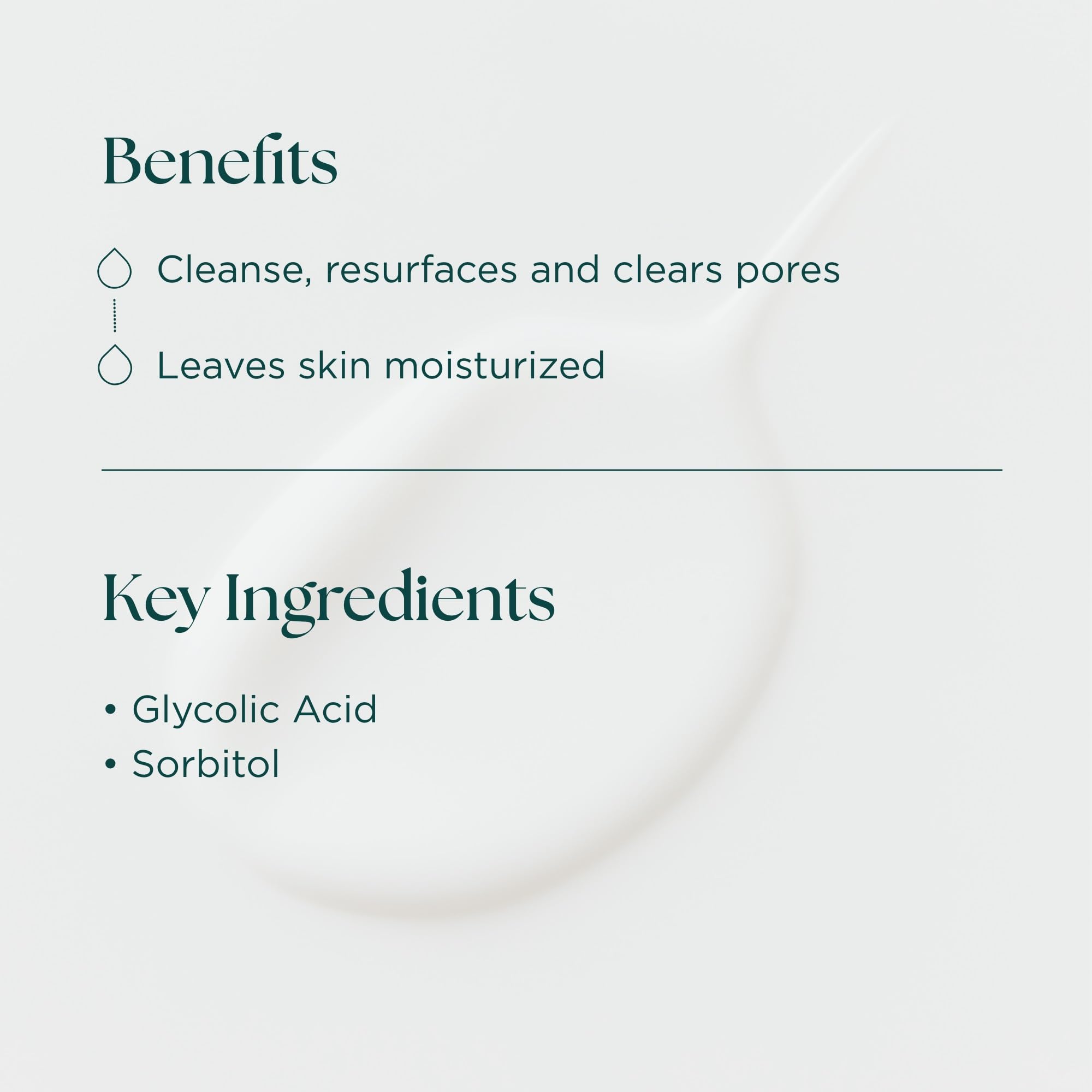 Close-up of non-foaming texture of Marini cleanser, highlighting gentle cleansing feel.