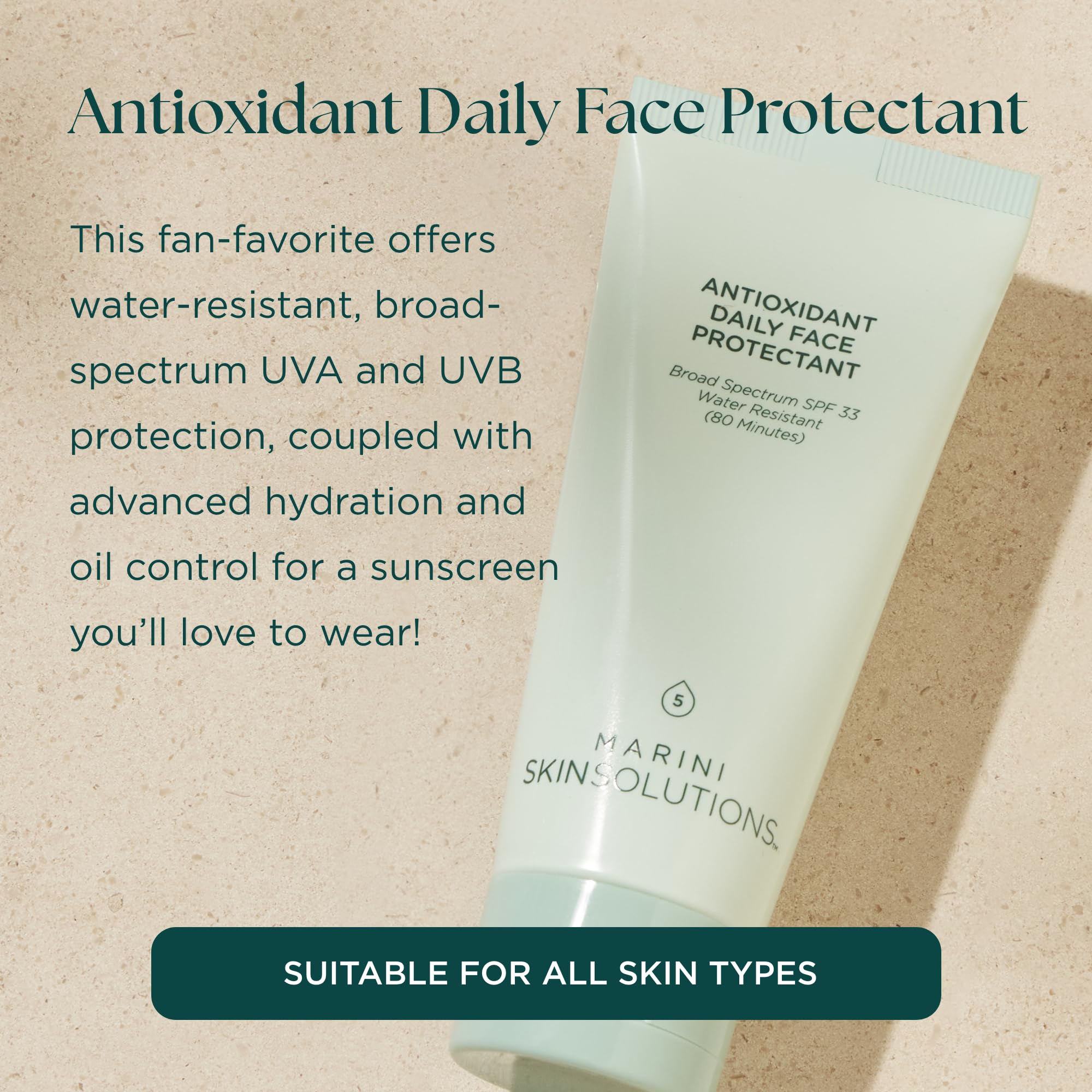 Marini SkinSolutions SPF 33 bottle emphasizes broad-spectrum sun defense