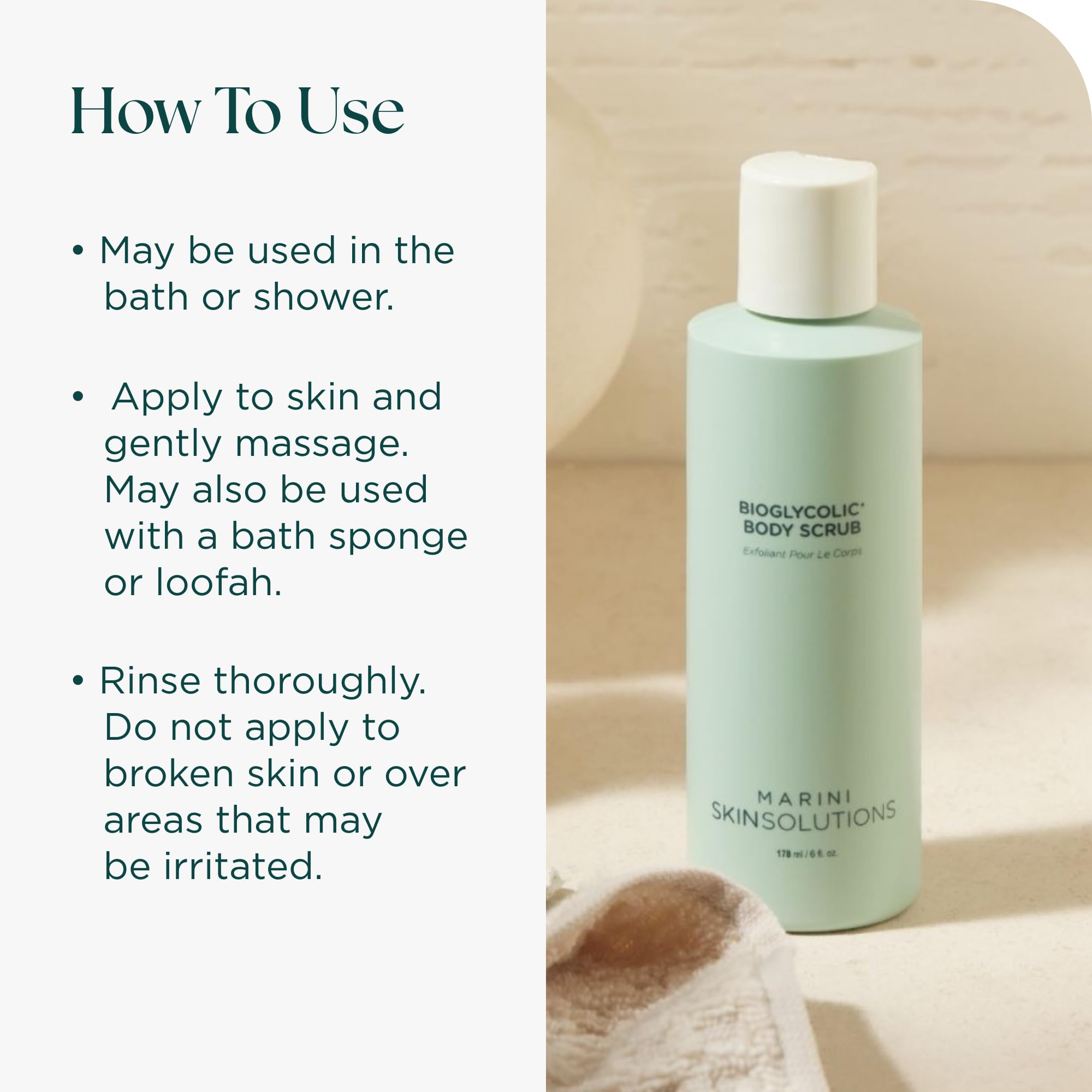 Marini SkinSolutions Bioglycolic Body Scrub massage application on skin