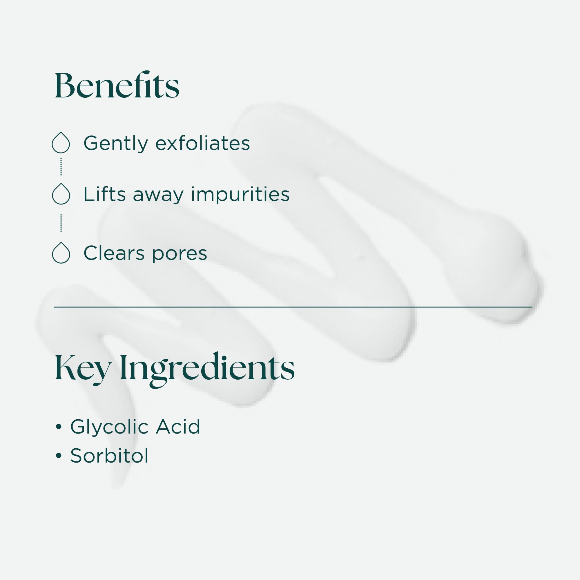 Close-up texture of Bioglycolic cleanser showing light non-foaming formula