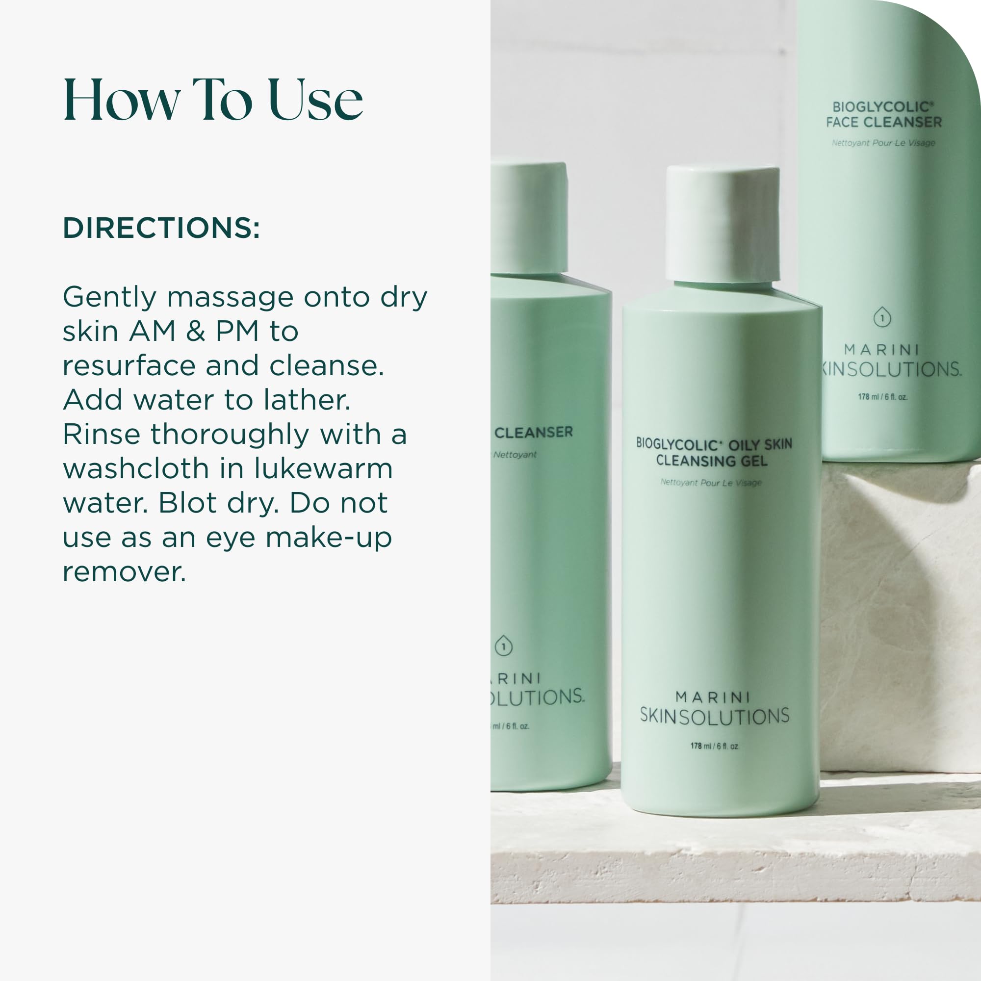 Marini SkinSolutions Bioglycolic massage-application on dry skin.