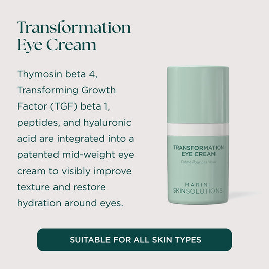 Close-up of Transformation Eye Cream texture showing smooth, hydrating consistency