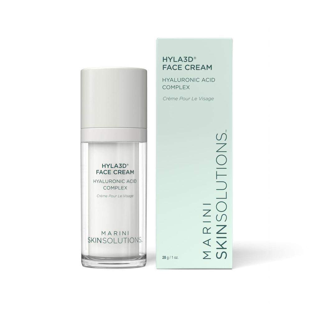 Marini SkinSolutions Hyla3D face cream bottle delivers lightweight hydration for all skin types