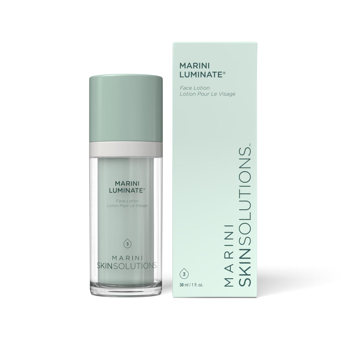 Marini SkinSolutions Luminate bottle close-up, non-hydroquinone brightening formula