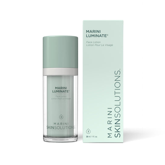 Marini SkinSolutions Luminate bottle close-up, non-hydroquinone brightening formula