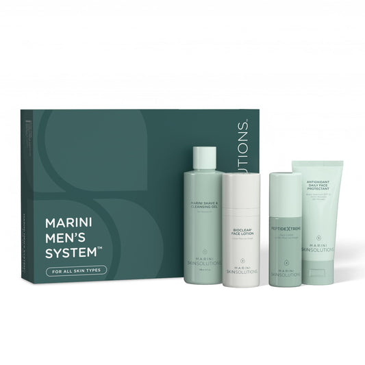 Marini SkinSolutions Shave & Cleansing Gel bottle ready for a quick daily shave.