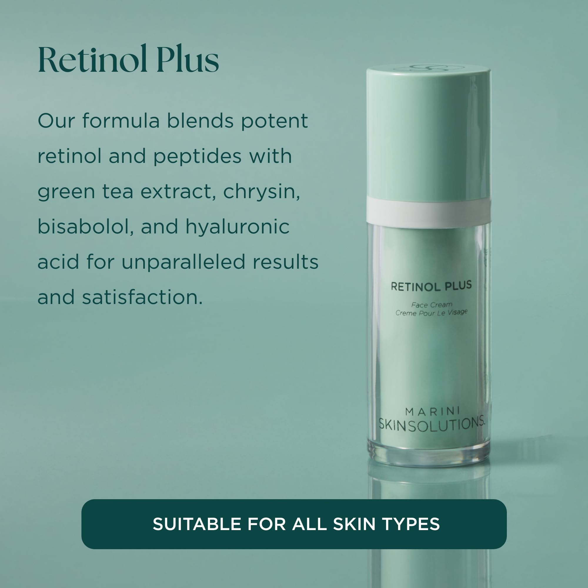Marini SkinSolutions Retinol Plus cream swirl shows rich texture for hydration and luminosity.