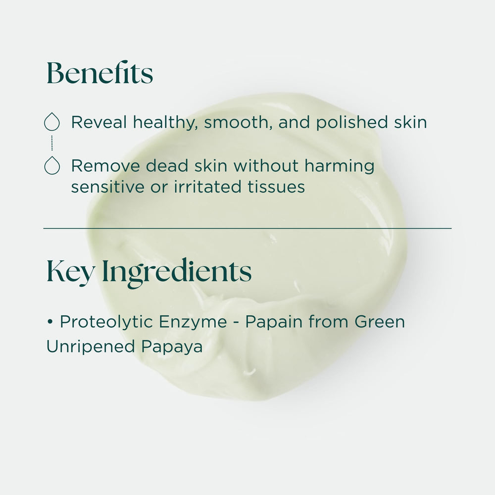 Close-up of papaya enzyme formula in Skin Zyme, exfoliating dull skin safely.