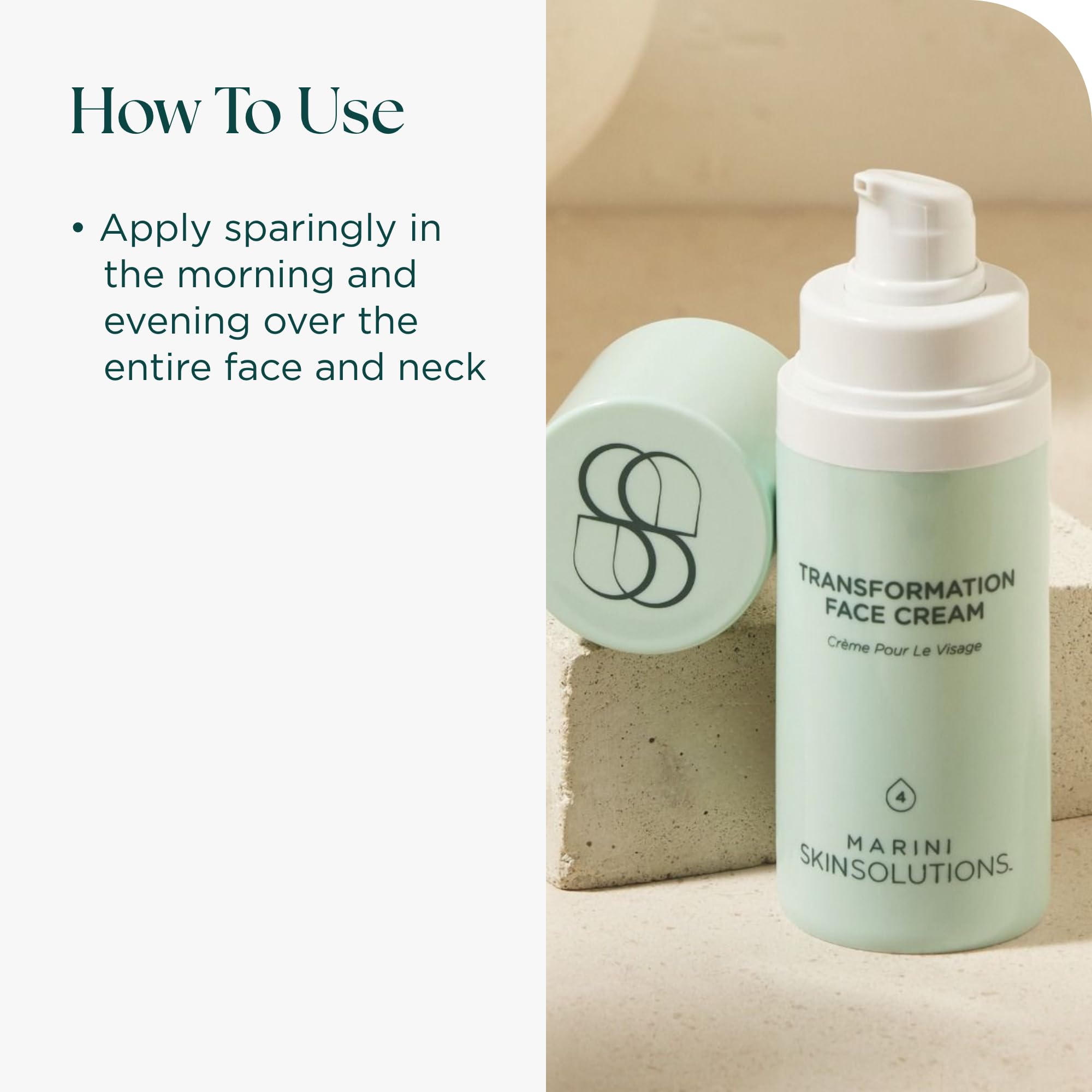 Marini SkinSolutions Transformation Face Cream jar label emphasizes hyaluronic acid for lasting moisture