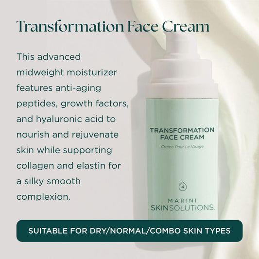 Marini SkinSolutions Transformation Face Cream tube close-up showing smooth texture for quick absorption