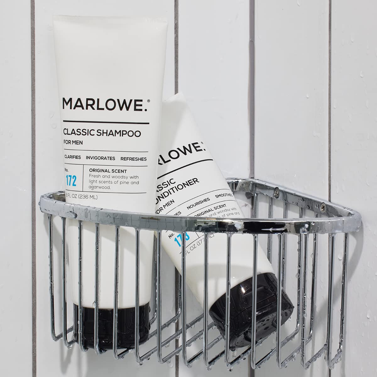 MARLOWE mens grooming shower scene with refreshing routine