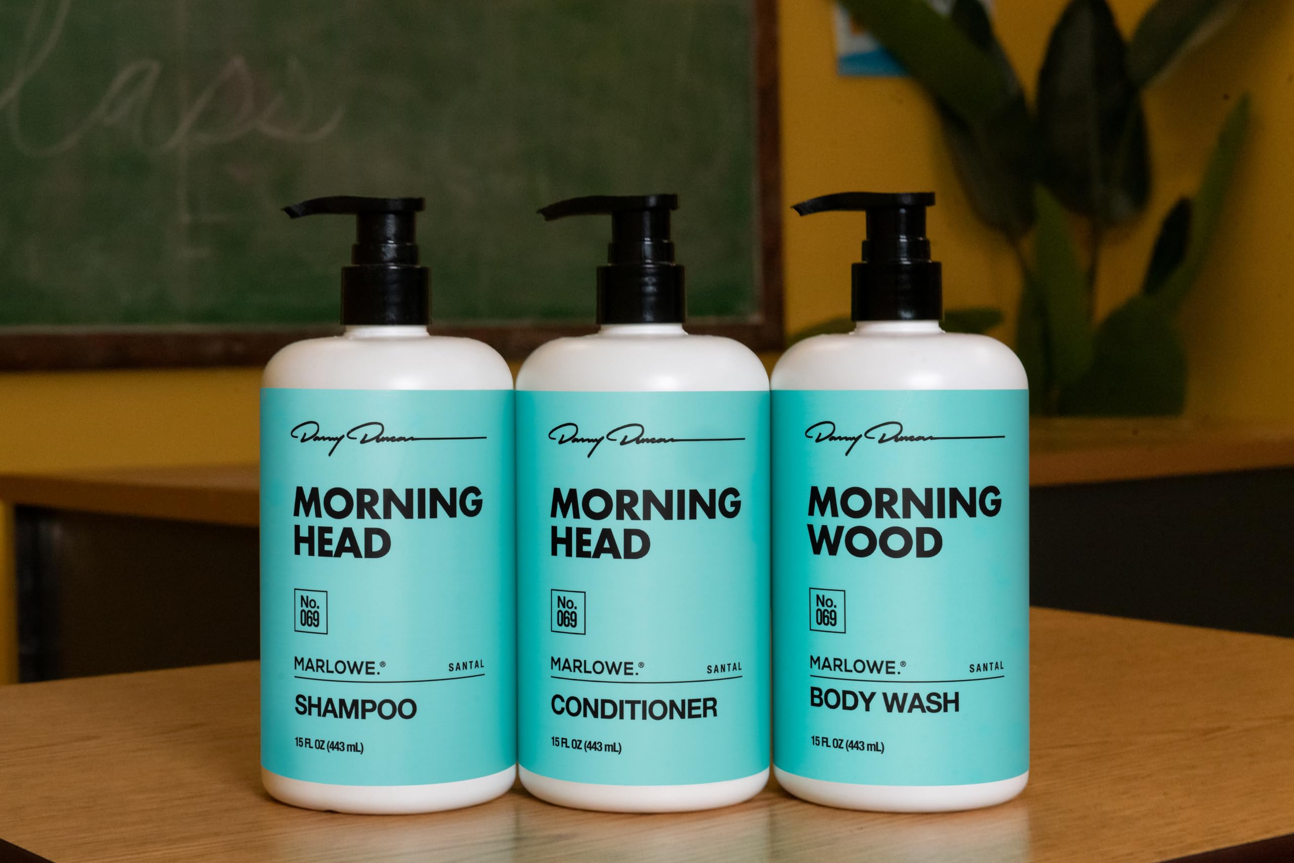 MARLOWE No. 069 Morning Wood bottle with pump on countertop