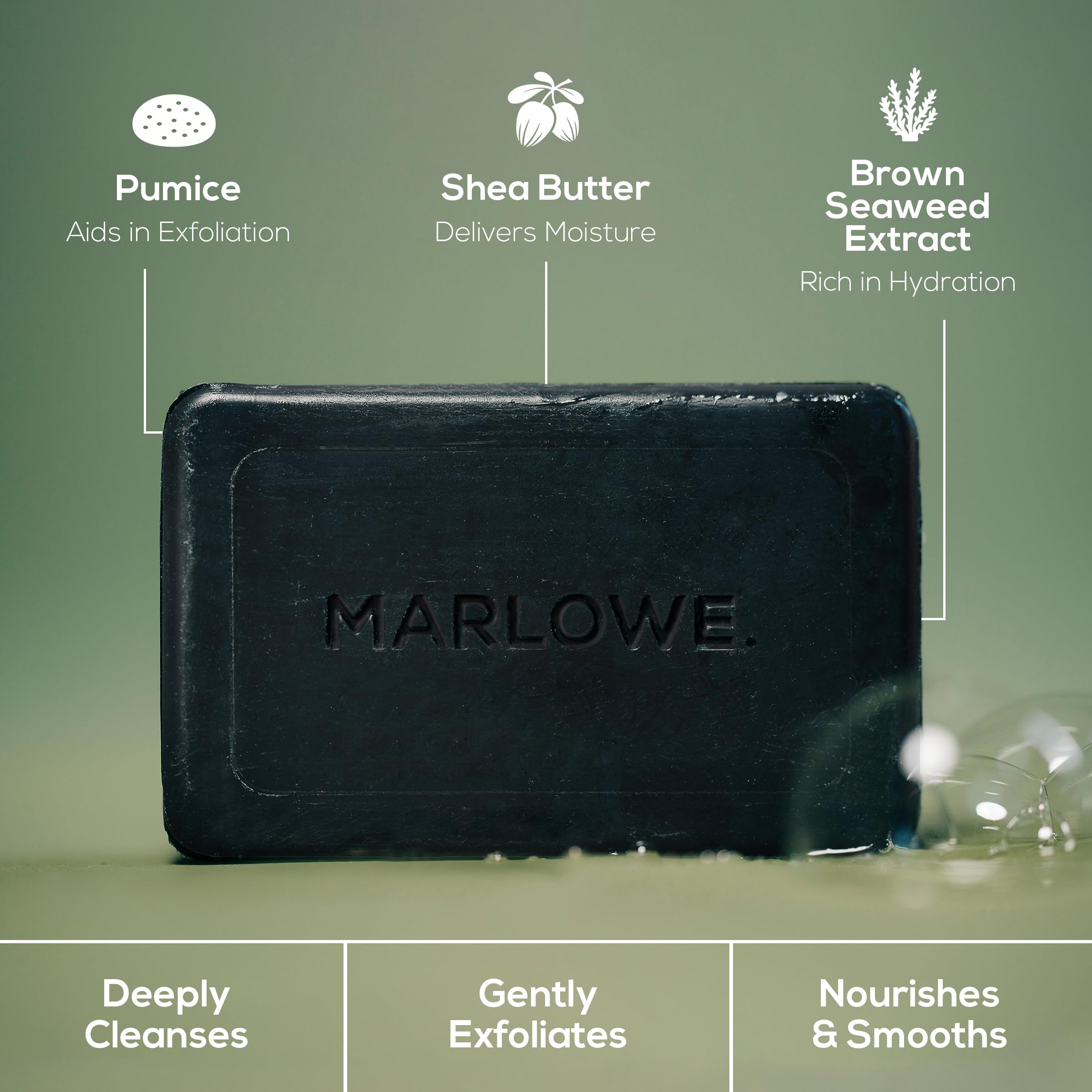 MARLOWE No. 106 charcoal soap shea butter for hydration and softness.