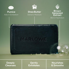 MARLOWE No. 106 charcoal soap shea butter for hydration and softness.