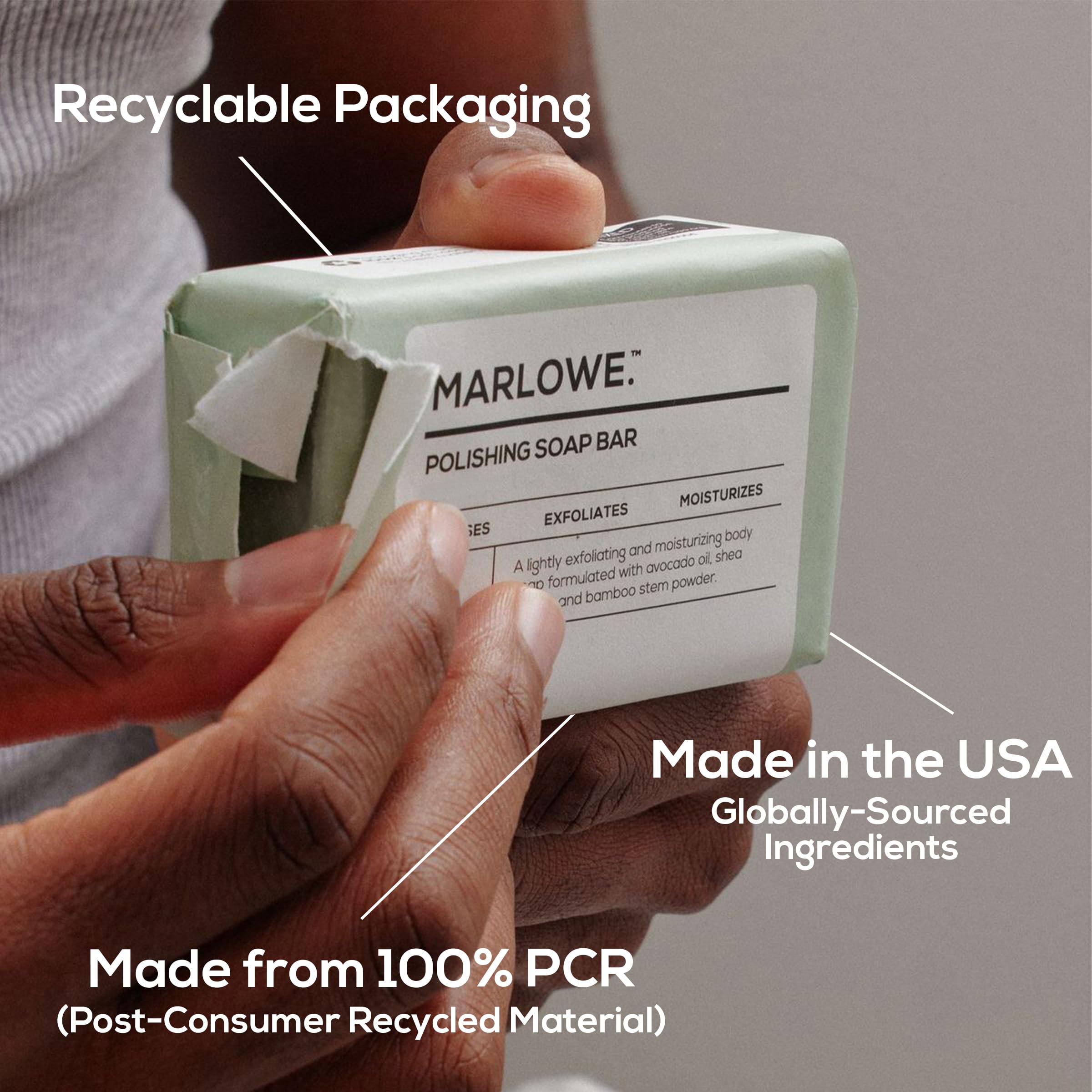 MARLOWE No.108 wrapper uses 100% post-consumer recycled material.