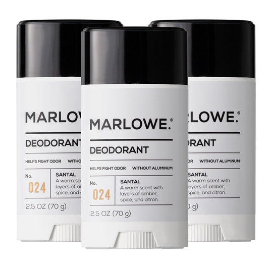 MARLOWE No.024 deodorant stick featuring sandalwood and amber for lasting freshness.