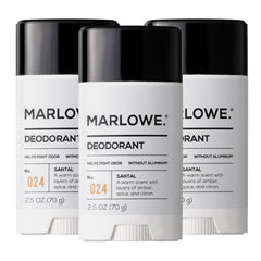MARLOWE No.024 deodorant stick featuring sandalwood and amber for lasting freshness.