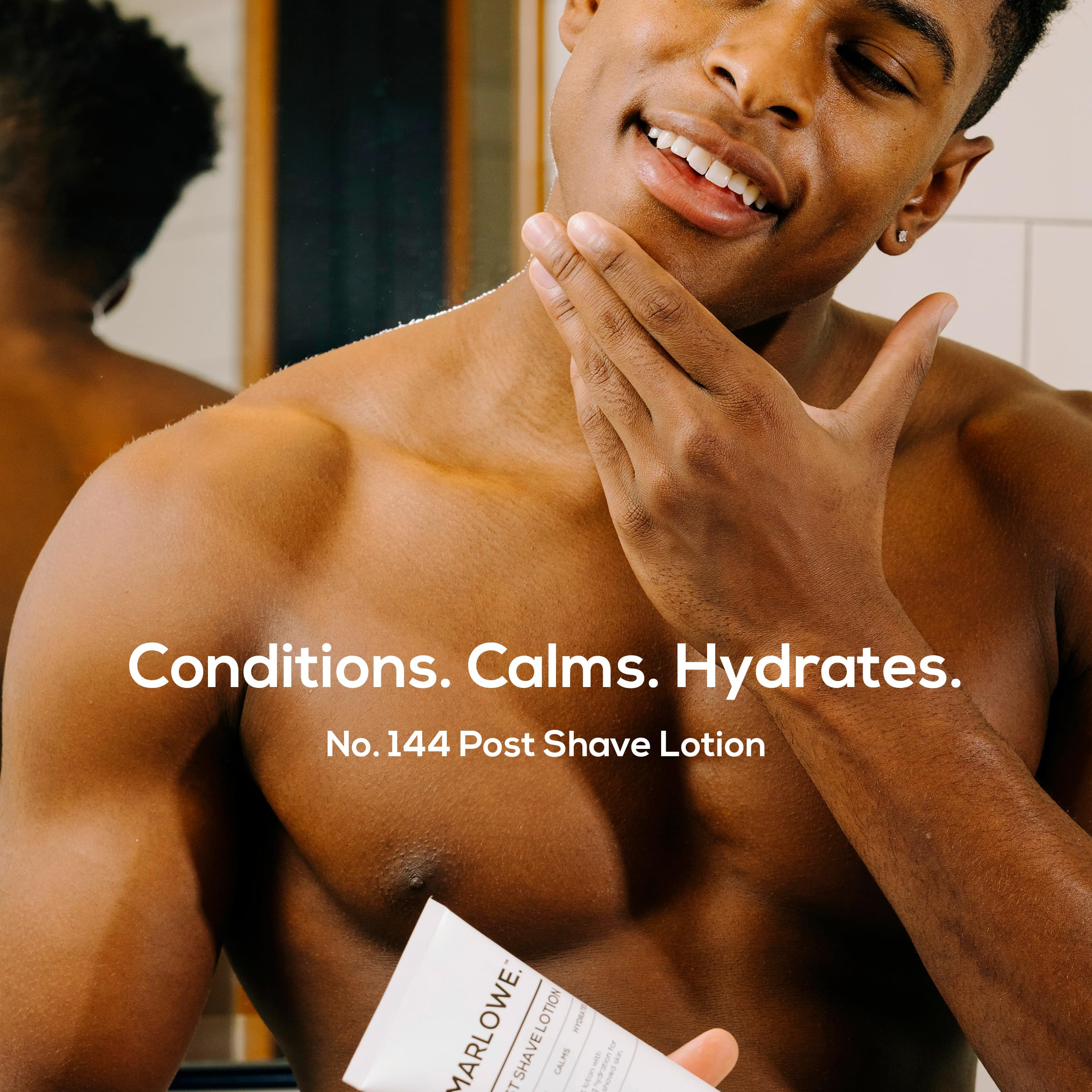 MARLOWE No. 144 post shave lotion application shows light, quick absorption for comfort.