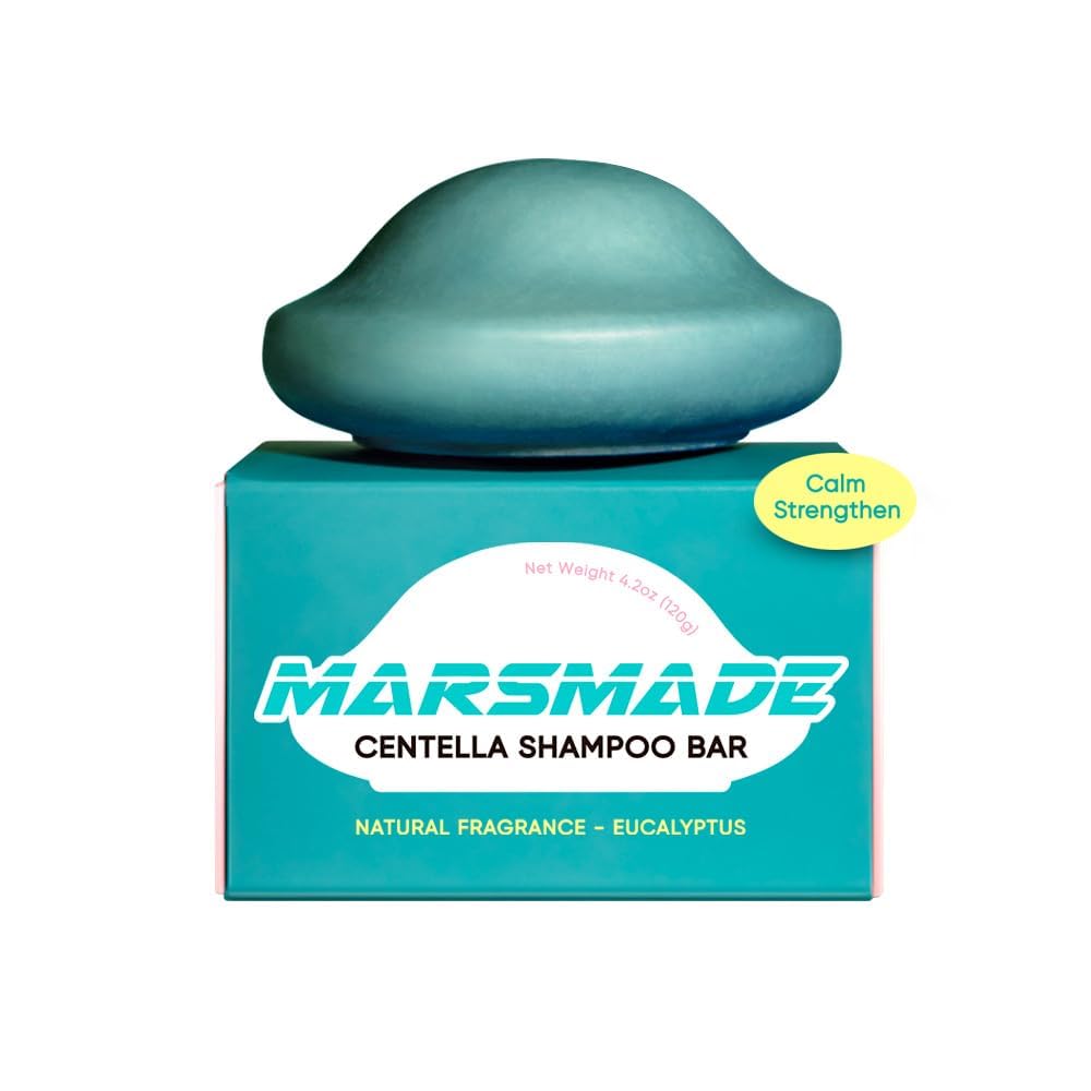 Mars Made Centella Shampoo Bar packaging close-up showcasing eco-friendly design for sustainability.