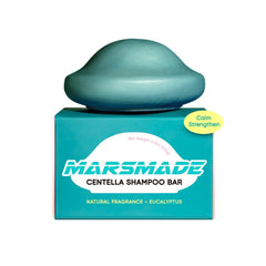 Mars Made Centella Shampoo Bar packaging close-up showcasing eco-friendly design for sustainability.