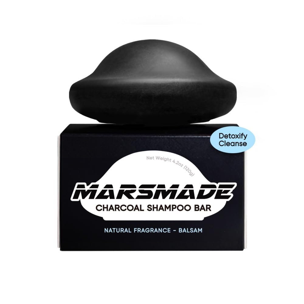 Mars Made Charcoal Shampoo Bar activated charcoal cleanses and purifies oily scalps.