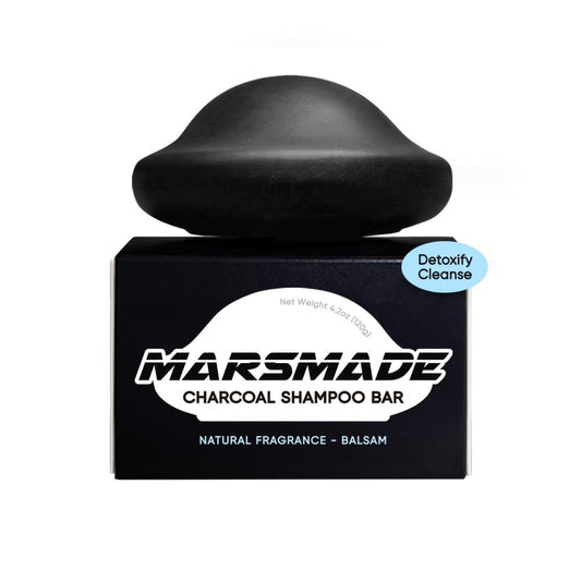 Mars Made Charcoal Shampoo Bar activated charcoal cleanses and purifies oily scalps.