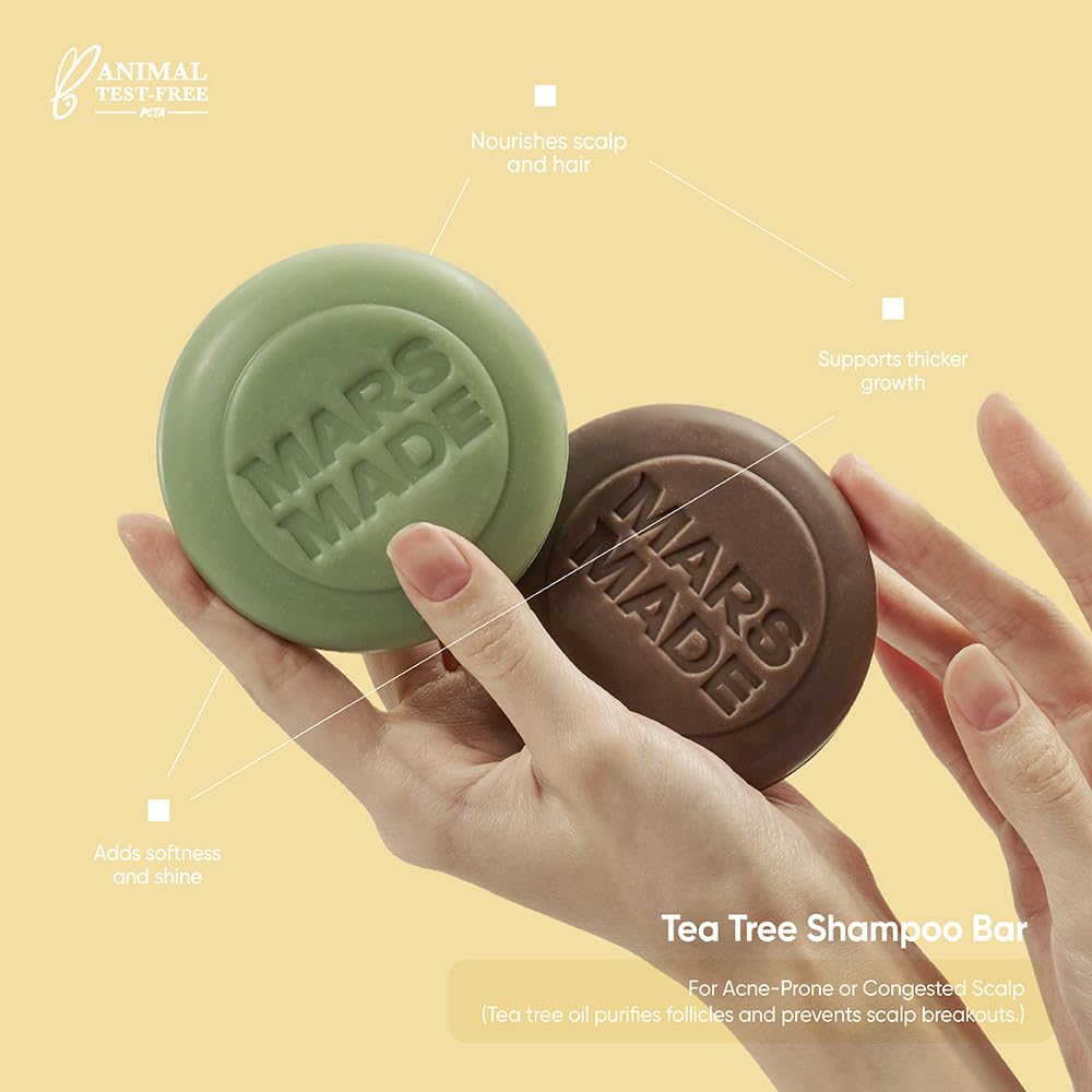 Mars Made Tea Tree Shampoo Bar olive oil ingredient closeup showing nourishing oils.