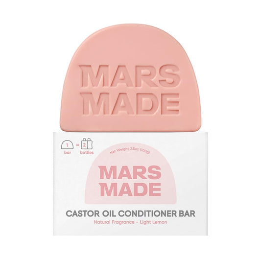 Mars Made Castor Oil Conditioner Bar packshot with zero-waste packaging and nourishment