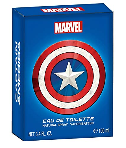 Marvel Captain America EDT bottle cap close-up, premium metallic topper.