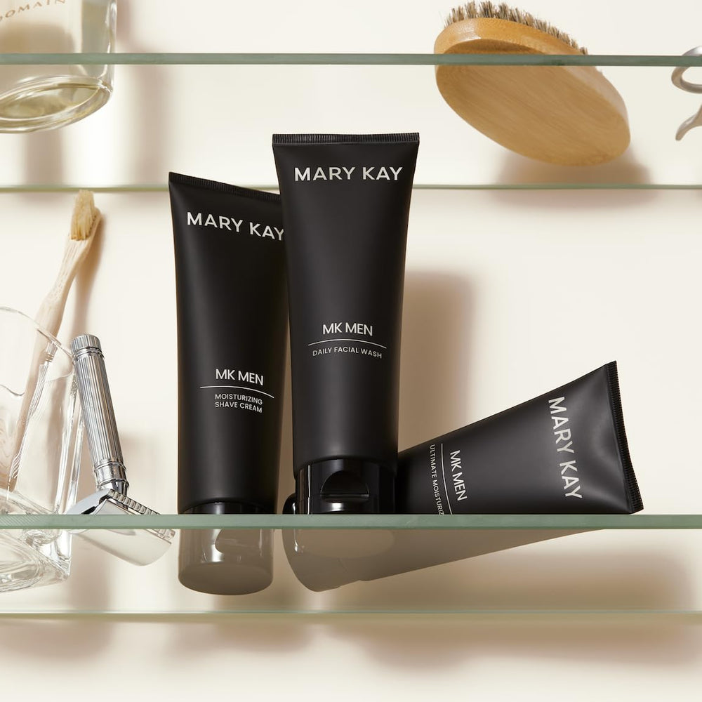 Mary Kay MK Men Advanced Facial Hydrator SPF illustration highlights daily protection during outdoor activities.