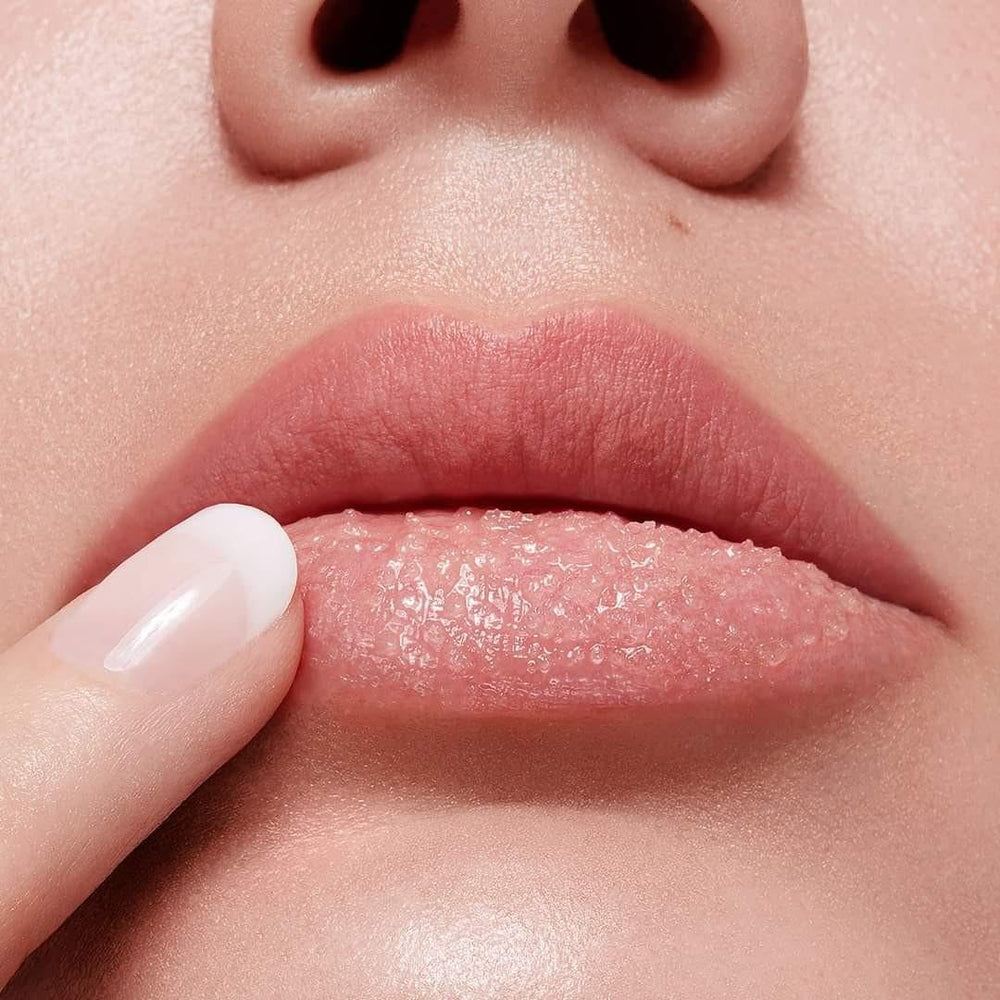 Mary Kay Satin Lips texture close-up shows exfoliation and creamy balm.